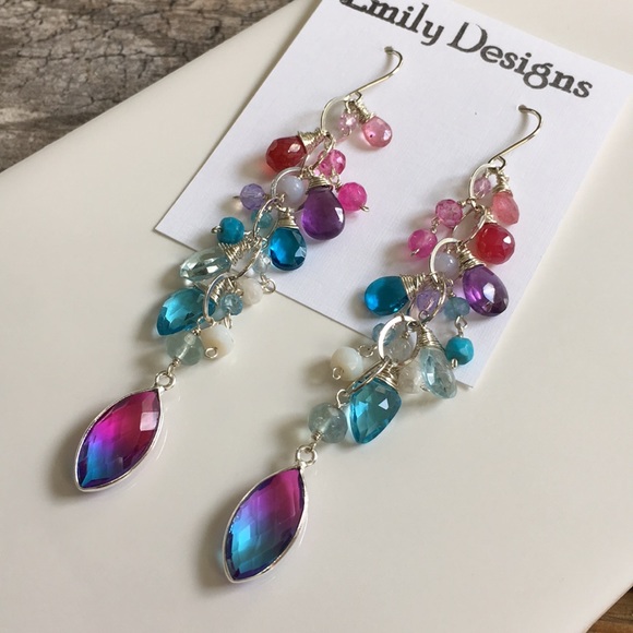 Emily Designs Jewelry - Rainbow ombré cluster earrings sapphires